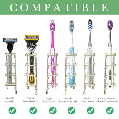 Linkidea Wall Mount/Countertop Toothbrush Holder for Shower, Stainless Steel Toothpaste Stand, 3 Slots Organizer Compatible with Colgate Extra Clean, Oral-B CrossAction (Gold) - color: Gold
