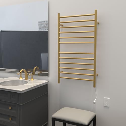 Amba Radiant Large Hardwired Straight 12 Bar Towel Warmer in Satin Brass - color: Satin Brass