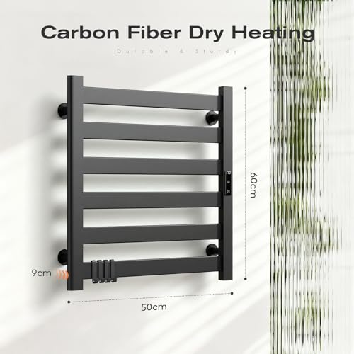 Heated Towel Rack for Bathroom - 6 Bars Towel Warmer Rack Wall Mounted with Intelligent Touch Screen Timer & Temperature Multi-Level Adjustments for Bathroom Shower Hot Tub Spa, Black - color: Black