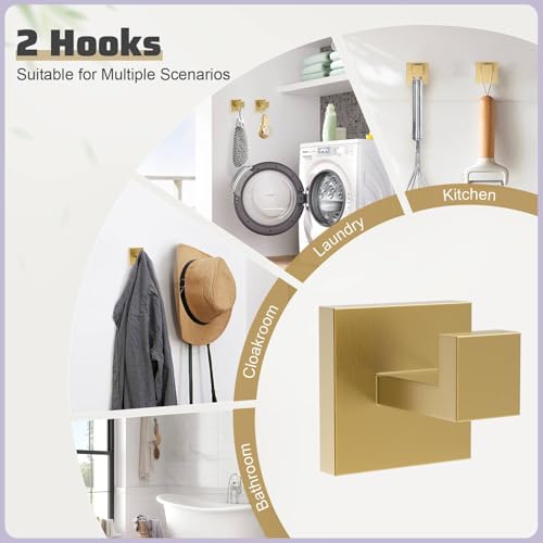 5-Piece Towel Bar Set Brushed Gold Bathroom Hardware Accessories Set Includes Upgraded Double Base Toilet Paper Holder,Modern Square Towel Holder Set Stainless Steel Wall Mount 23.6 Inch - color: 5-pcs Gold