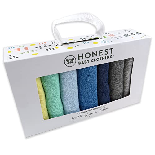 HonestBaby 10-Pack Terry Wash Cloths in Gift Box for Infant Baby Boys, Girls, 10-Pack Rainbow Blues, One Size - color: 10-pack Rainbow Blues, size: One Size