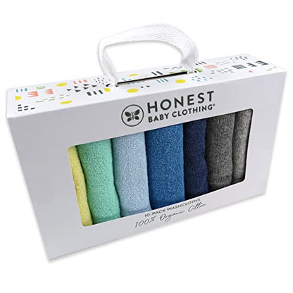 HonestBaby 10-Pack Terry Wash Cloths in Gift Box for Infant Baby Boys, Girls, 10-Pack Rainbow Blues, One Size - color: 10-pack Rainbow Blues, size: One Size