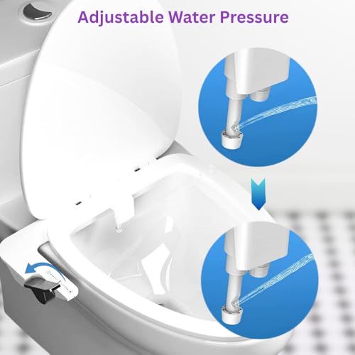 Ultra-Thin Bidet Attachment for Toilet with Non-Electric Self-Cleaning Water Pressure Adjustable Dual Nozzles for Rear & Front Wash, Easy Installation – Fits Most Toilets