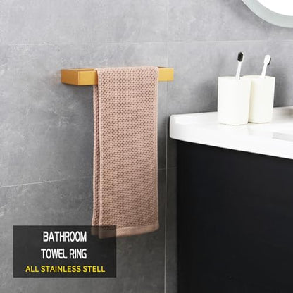 GERZWY Gold Stainless Steel Towel Holder Towel Hanger Towel Ring for Bathroom Lavatory Wall Mount Contemporary Style - color: Champagne Gold