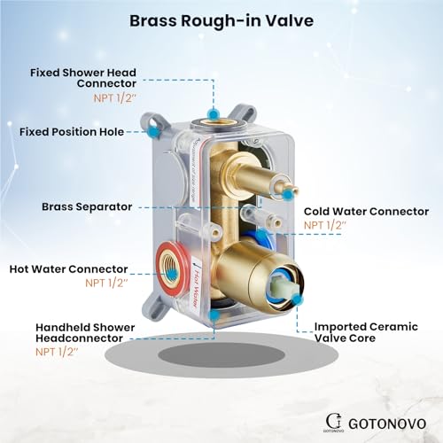 gotonovo High Pressure Shower System Valve and Trim Kit,Brushed Gold | Round Rain 10 Inch Shower Head with Handheld Faucet Set Complete,Rough In Valve,2-in-1 Diverter,All Metal,Bathroom Wall Mount - color: Gold
