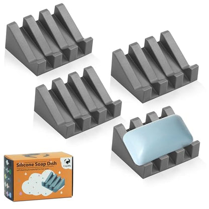 Self Draining Soap Dish Holder,Silicone Soap Dish,for Bathroom,Kitchen, Sponges，Can Extend Soap Life，Keep Soap Bars Dry and Easy Cleaning (Grey,4-Pack) - color: Grey,4-pack