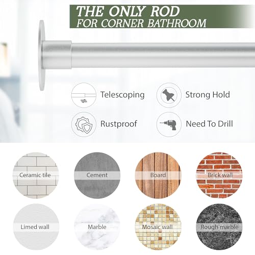 L Shaped Shower Curtain Rod, Adjustable 23.81"-53.15"x23.81"-53.15" Silver | Corner Shower Curtain Rod, 90 Degree, 12 Curtain Rings, for Bathroom Bathtub Clothing Store & Ceiling Support, Need to Drill