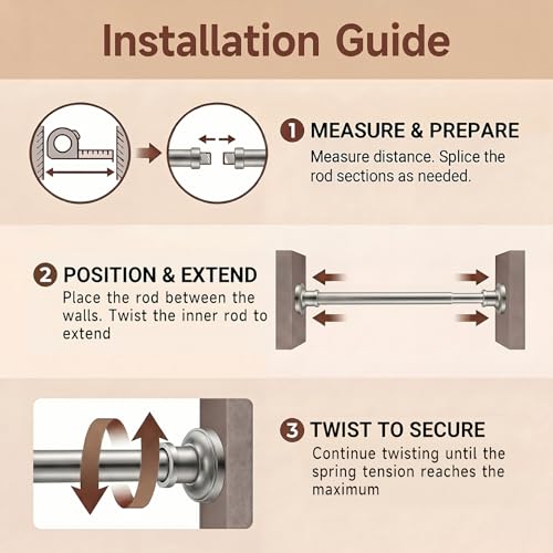 Brushed Nickel Tension Curtain Rod 24 to 64 Inch(2-5.3ft) - Stainless Steel Spring Tension Shower Curtain Rod, No Drilling Tension Rod for Curtains Windows Closet Kitchen - color: Brushed Nickel, size: 24-64 Inches