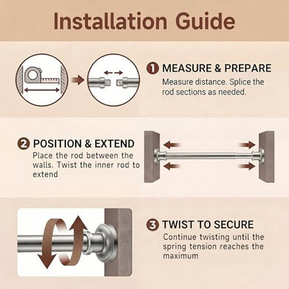 Brushed Nickel Tension Curtain Rod 24 to 64 Inch(2-5.3ft) - Stainless Steel Spring Tension Shower Curtain Rod, No Drilling Tension Rod for Curtains Windows Closet Kitchen - color: Brushed Nickel, size: 24-64 Inches