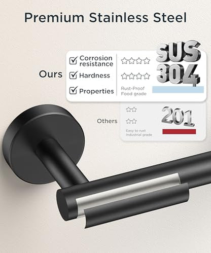 FORIOUS Commercial Toilet Paper Holder Wall Mount Bathroom Tissue Holder | Matte Black | SUS304 Stainless Steel Rustproof | Double Post Pivoting Toilet Paper Roll Holder | Screw-In | Round Base - color: Matte Black