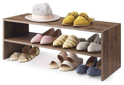 Whitmor Wood Stackable 2-Shelf Shoe Rack, Walnut, 31 inches - color: Brown, size: 31 INCH