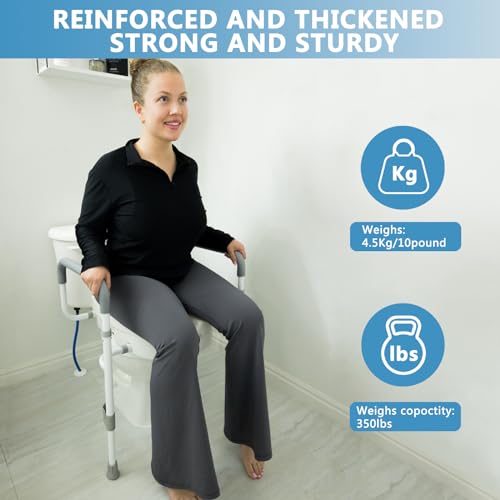 Raised Toilet Seat with Handles for Seniors, 5-inch Rise | Toilet Seat Risers for Seniors with Handles and Padded Arms, Elevated Seat for Handicap, Fits Standard & Elongated Commodes