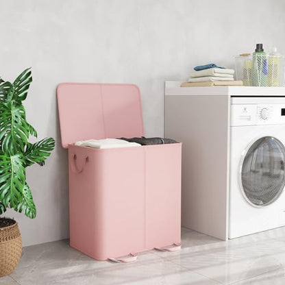 Lifewit Double Laundry Hamper with Lid and Removable Laundry Bags, Large Collapsible 2 Dividers Dirty Clothes Basket with Handles for Bedroom Laundry Room Closet Bathroom College, 136L Pink - color: Pink, size: 136L