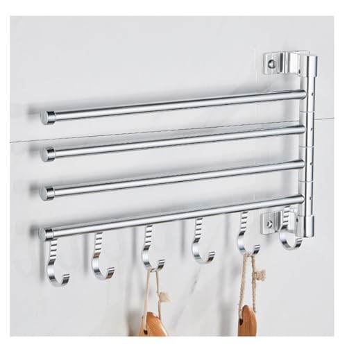ZHOUXIAO Modern Swing Out Towel Bar Holder with Hooks for Bathroom and Kitchen/Swivel Multiple Towel Rack, Towel Bar Folding Arm Swivel Hanger Bathroom Storage Wall Mounted 2Bars