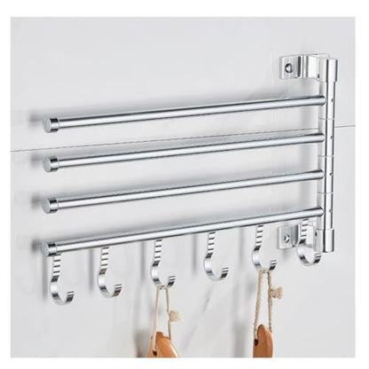 ZHOUXIAO Modern Swing Out Towel Bar Holder with Hooks for Bathroom and Kitchen/Swivel Multiple Towel Rack, Towel Bar Folding Arm Swivel Hanger Bathroom Storage Wall Mounted 2Bars