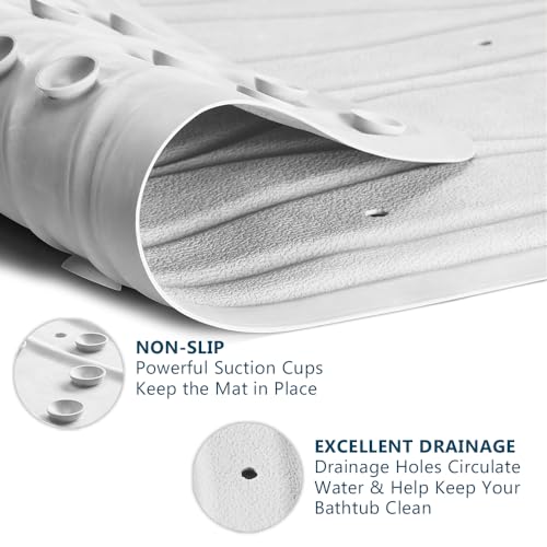 ComfiLife Bath Mat for Bathroom Tub and Shower – Non Slip Extra Large Bathtub Mat with Drain Holes & Suction Cups – Machine Washable Rubber Mats to Keep Bathtub Clean (Cream, Wave 16" x 40")