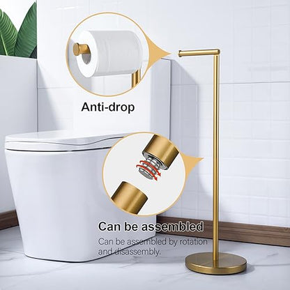 BAGNOLUX Bathroom Toilet Paper Holder Stand with Reserve, SUS304 Stainless Steel Rustproof Pedestal Tissue Roll Holder Heavy Duty (Brushed Brass) - color: Brushed Brass