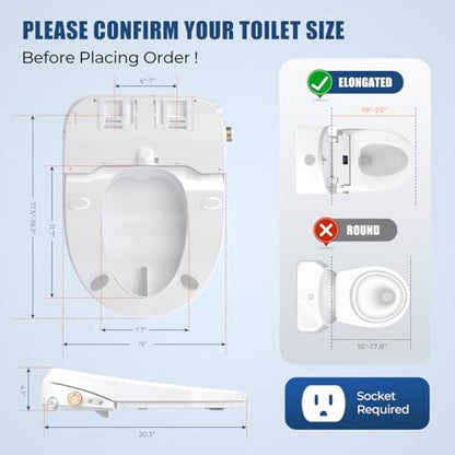 Bidet Toilet Seat Elongated, Electric Heated Seat with Instant Warm Water | Remote & Side Knob Control, Self-Clean Nozzle, Soft Close Lid, Night Light, Warm Air Dryer - color: White