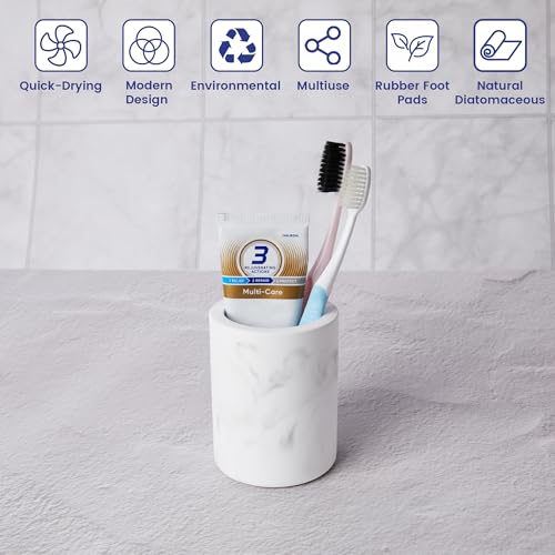 Drying Stone Toothbrush Holder, Diatomite Toothbrush Holders for Bathroom Counter, Quick Drying Electric Toothbrush and Toothpaste Holder Bathroom Organizer, Marble White - color: Marble White