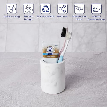 Drying Stone Toothbrush Holder, Diatomite Toothbrush Holders for Bathroom Counter, Quick Drying Electric Toothbrush and Toothpaste Holder Bathroom Organizer, Marble White - color: Marble White