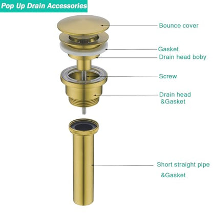 Bathroom Sink Drain With Overflow and Without Overflow Vessel Sink Lavatory Vanity Dual Use Pop Up Drain Stopper,All Metal Rustproof Brass and 304 Stainless Steel,Brushed Dark Gold - color: Brushed Dark Gold