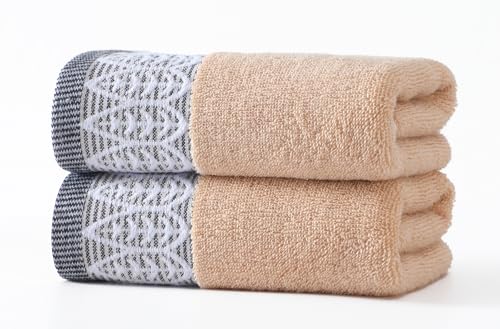 2 Pack Decorative Hand Towels, Leaf Design Cotton | Highly Absorbent Towels Set for Bathroom, Face Spa, Kitchen, 13 x 30 Inches - color: Beige - 2 Pack