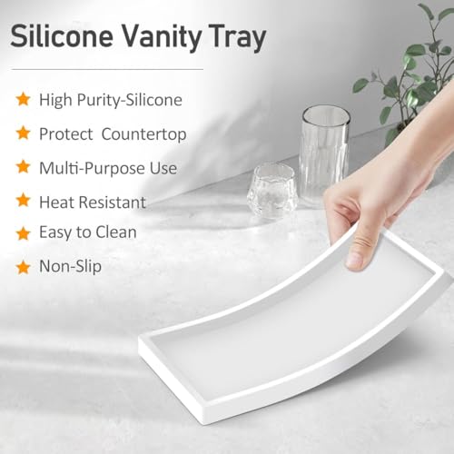 Bathroom Counter Tray,EG-SIPRO High-Grade Thickened Silicone Bathroom Vanity Tray,Shatterproof Durable Rectangle Bathroom Soap Dispenser Tray for Bathroom Countertop,White,Small+Large (EGTRAY) - color: White, size: 7.8" x 3.9" x 0.8" + 10.6" x 5.1" x 0.8"