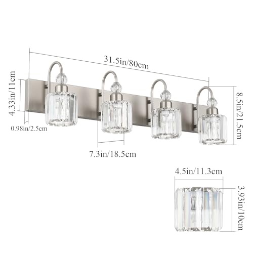 Ralbay 4-Light Crystal Vanity Light for Bathroom Brushed Nickel Modern Bathroom Light Fixtures - color: Round-Brushed Nickel, size: 4-light