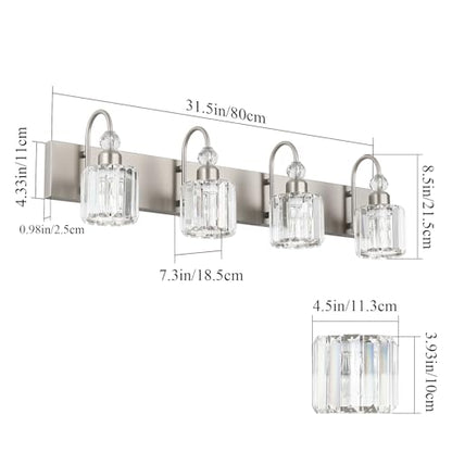 Ralbay 4-Light Crystal Vanity Light for Bathroom Brushed Nickel Modern Bathroom Light Fixtures - color: Round-Brushed Nickel, size: 4-light