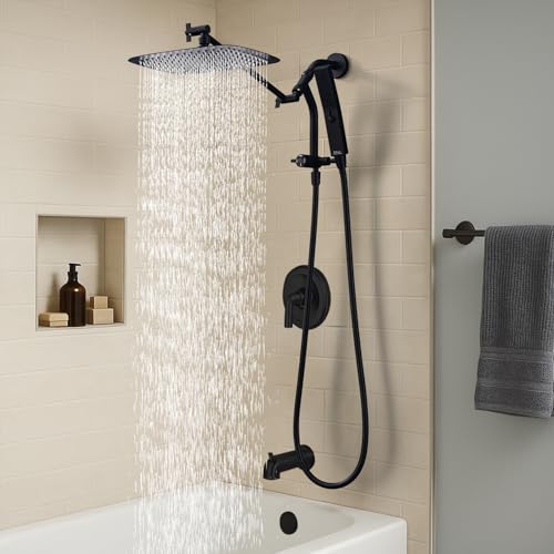 G-Promise 10 Inch All Metal Rain Shower Head with Handheld (Matte Black) | Suits Every Height, Pause Mode Diverter, Massage Mode Handheld, Full Body Coverage, Easy to Install, Modern Bath Upgrade - color: Matte Black, size: 10 Inch