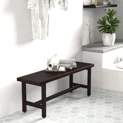 48" Spa Mocha-Shield Grand Estate Teak Shower Bench | Durable, Water-Resistant Teak, Shower Chair & Shaving Foot Rest, Indoor/Outdoor Use