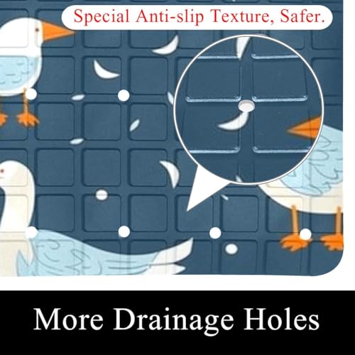 Non Slip Shower Mat Bathtub Mat 15.1x26.8 Inch, Quick Dry Bath Mat with Drain, Soft PVC Bath Mats for Bathroom Tub Shower Floor, Funny Goose - color: Multi 7