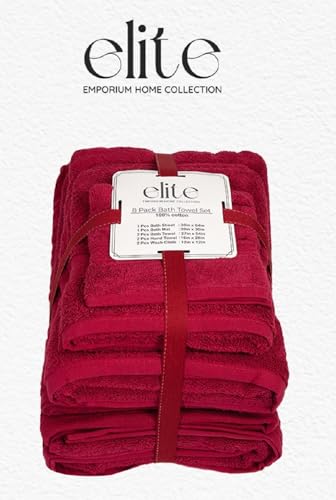 ELITE Emporium Home Collection 8-Piece Cotton Bath Towel Set - Ultra Soft, 550 GSM, Quick-Dry Towels - Bath Sheet, Bath Towels, Hand Towels, Washcloths, Bath Mat - Luxury Bathroom Towel Set (Red) - color: Red