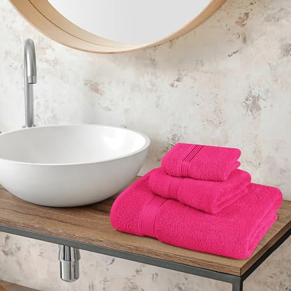 Belizzi Home Ultra Soft 3 Pack Cotton Towel Set, Contains a Bath Towel 28x55 inch, a Hand Towel 16x24 inch & a Wash Coth 12x12 inch, Ideal Everyday use, Compact & Lightweight - Hot Pink - color: Hot Pink, size: 3 Pack Towel Set