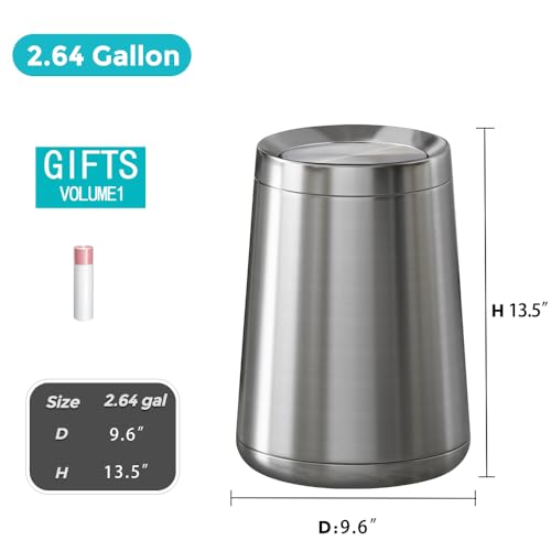 10L / 2.6Gal Small Bathroom Trash Can, Silver Waste Basket - color: silver