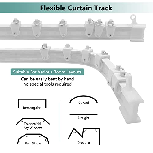 Curtain Track Room Divider, Bendable Curved Ceiling & Wall Mount Flexible Track System with Clips, 8Ft Alloy Plastic Drop Sliding Curtain Track for Bay Window - color: White, size: 8Ft
