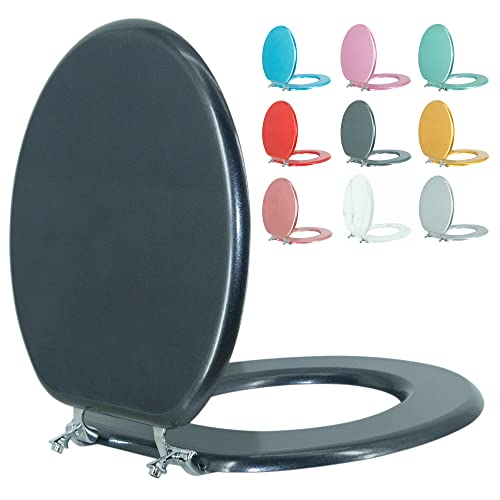 Round Toilet Seat Wood Toilet Seat Prevent Shifting with Zinc Alloy Hinges American Standard Size Toilet Seat Easy to Install also Easy to Clean(Round,Sparkling Black) - color: Navy Blue, size: Round