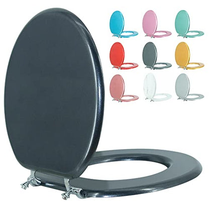 Round Toilet Seat Wood Toilet Seat Prevent Shifting with Zinc Alloy Hinges American Standard Size Toilet Seat Easy to Install also Easy to Clean(Round,Sparkling Black) - color: Navy Blue, size: Round