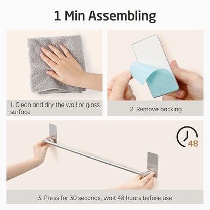 KES Adhesive Towel Bar 20-Inch Bathroom Towel Holder No Drill Stick on Towel Hanger Contemporary Style Wall Mount SUS 304 Stainless Steel Brushed Finish, A7000S50B-2 - color: Grey (Brushed Finish), size: 20-Inch
