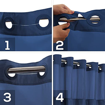 River Dream Extra Long No Hook Shower Curtain with Snap-in Liner, Navy | 71W x 86H, Snap on/off Waterproof PEVA Liner, See Through Top Window, Slub Textured, XL Hotel Style Shower Curtain Set - color: Navy, size: 71"W x 86"L (Pack of 1)