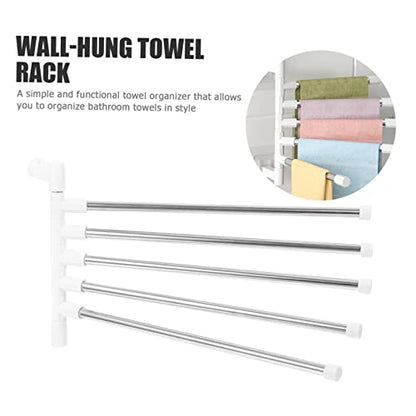 Tofficu Stainless Steel Rotating Wall Mounted Towel Rack with Bars Durable Bathroom Towel Holder for Quick Saving Organizer for Stylish Bathroom Storage