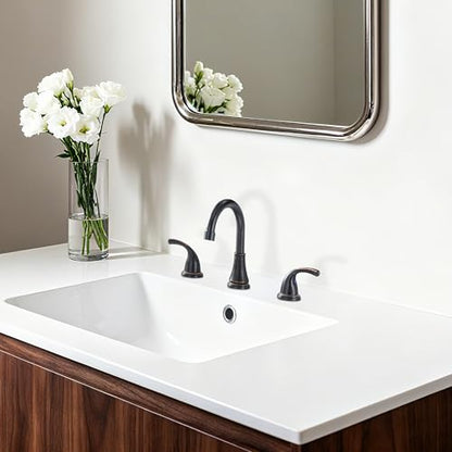 Bathroom Sink Faucet FRANSITON Centerset 8 Inch 2 Handle Bathroom Sink Faucet Lead-Free with Pop-up Drain Stopper and Supply Hoses (Oil Rubbed Bronze, 8 Inch) - color: Oil Rubbed Bronze