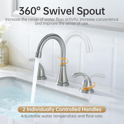 Bathroom Sink Faucet FRANSITON Centerset 8 Inch 2 Handle Bathroom Sink Faucet Lead-Free with Pop-up Drain Stopper and Supply Hoses (Brushed Nickel, 8 Inch) - color: Brushed Nickel