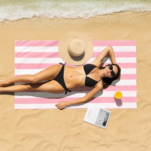 4 Pack Beach Towels Cabana Stripe Polyester Lightweight Quick-Dry Swim Pool Towel, 30'' x 60'' Oversized Compact Travel Bath Towel, Camping | Ultra-Portable, Multi-Functional, Pink - color: Pink 4pack
