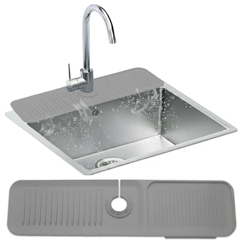 24 Inch Longer Faucet Mat for Kitchen Sink| 5° Slope Fast Self-Draining Sink Splash Guard | Multipurpose Faucet Mat Foldable Durable No Smell | Cut-to-Fit Opening Up to 2.6in | Nordic Grey - color: Nordic Grey, size: 24.01" X 5.5"