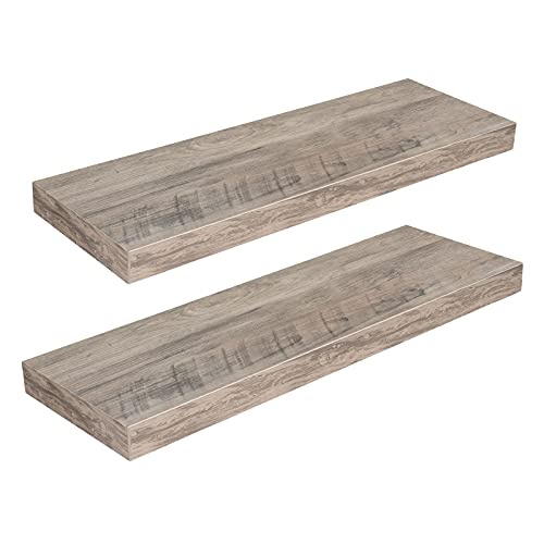 HOOBRO Floating Shelves for Wall, Wall Mounted Shelf Set of 2, 23.6" Hanging Shelf with Invisible Brackets, for Wall in Bathroom, Bedroom, Toilet, Kitchen, Living Room, Office, Greige BG60BJ01G1 - color: Greige, size: 23.6 Inches