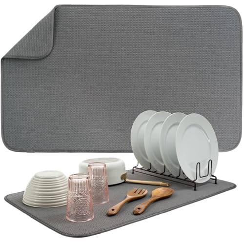 S&T INC. Dish Drying Mat, 18" x 30", Jumbo, Charcoal Grey | Absorbent Microfiber, XXL Kitchen Counter Mat for Dishes, Utensils, Pots and Pans, Machine Washable - size: 18" x 30"