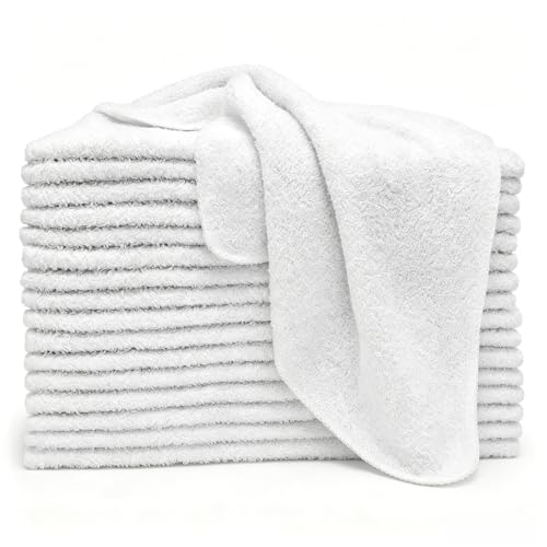 Washcloths, 18 Pack White 12x12 Inch Soft Absorbent Quick Dry Cotton Face Towels, Multipurpose Cloths for Bathroom, Gym, Household Cleaning