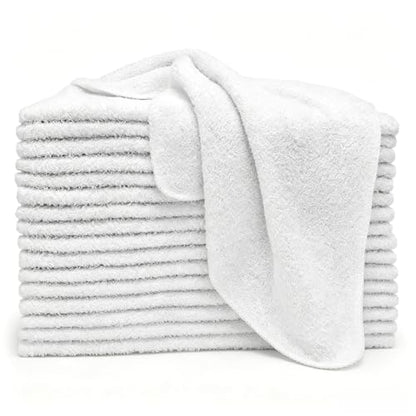 Washcloths, 18 Pack White 12x12 Inch Soft Absorbent Quick Dry Cotton Face Towels, Multipurpose Cloths for Bathroom, Gym, Household Cleaning