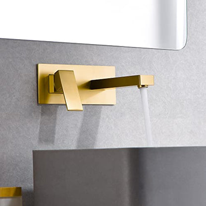 SUMERAIN Wall Mount Bathroom Sink Faucet, Brushed Gold | Rough in Valve Included, Left-Handed Single Handle - color: Brushed Gold, size: Left-Handed